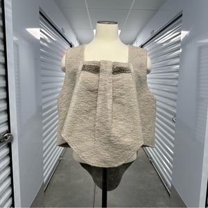 Ann Everett cream tapestry tank top high low vest leather OOAK art to wear